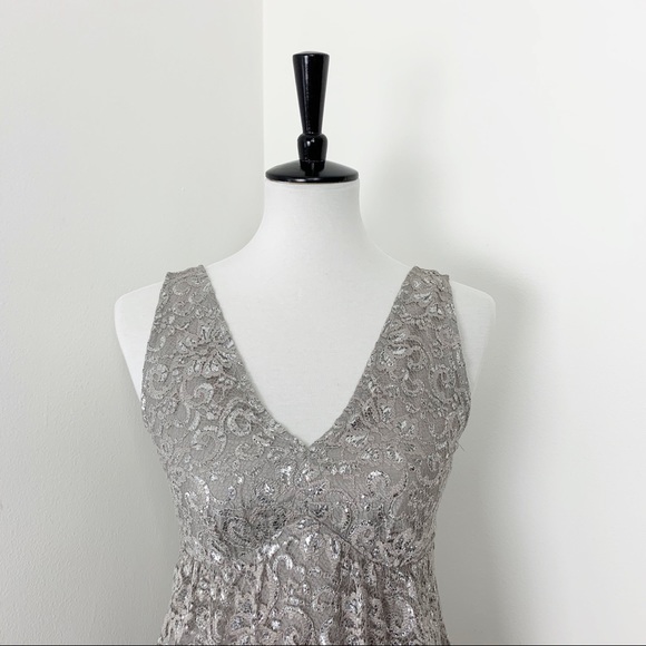 The Limited Metallic Silver Grey Lace Tank Dress